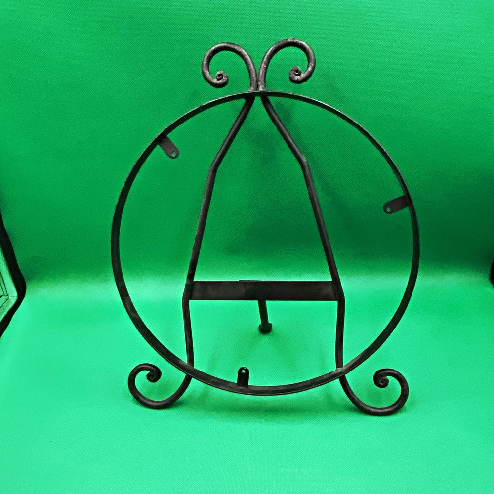 Black Metal Rod Iron Round Display Easel Stand Plate Holder, holds 10" plate
